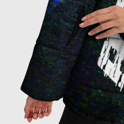 Куртка с принтом PSG glitch blue для женщины, вид на модели спереди №4. Цвет основы: черный