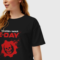Женская футболка хлопок Oversize Gears of war e-day logo - фото 2