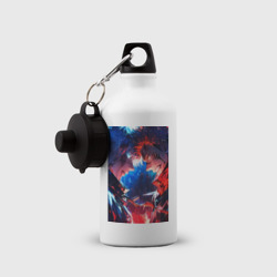 Бутылка с принтом Магическая битва Сатору Годзё Сукуна Рёмэн для любого человека, вид спереди №2. Цвет основы: белый