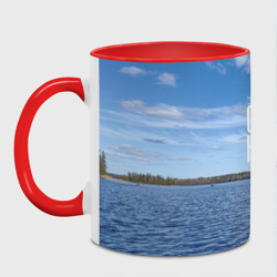 Кружка с принтом Озеро Наговье для любого человека, вид спереди №2. Цвет основы: белый + красный