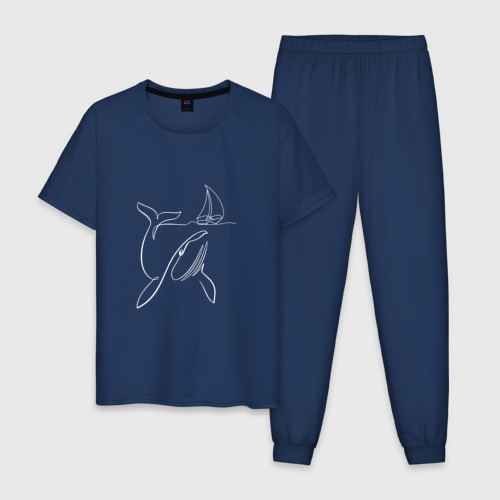 Мужская пижама из хлопка с принтом Лодка и кит, вид спереди №1