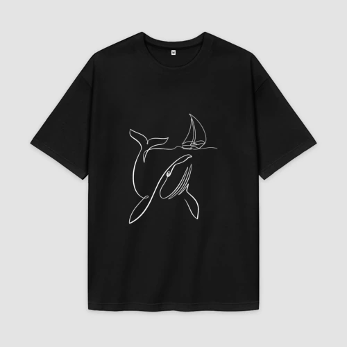Мужская футболка Oversize хлопок premium Лодка и кит