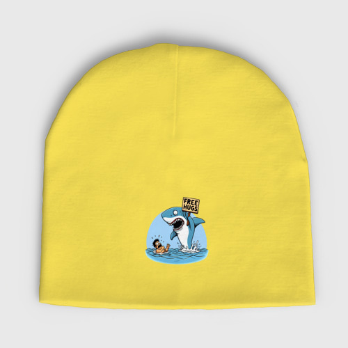 Детская шапка демисезонная с принтом Free hugs - shark, вид спереди №1