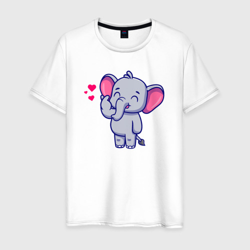 Мужская футболка из хлопка с принтом Влюблённый слонёнок, вид спереди №1