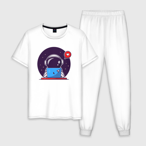 Мужская пижама из хлопка с принтом Spaceman programmer, вид спереди №1