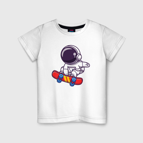 Детская футболка из хлопка с принтом Скейтер космонавт, вид спереди №1