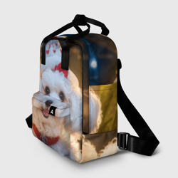 Рюкзак с принтом Собака с медальоном для женщины, вид спереди №2. Цвет основы: белый