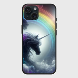 Чехол силиконовый для Apple iPhone 15 матовый Единорог с радугой
