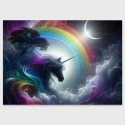 Поздравительная открытка Единорог с радугой