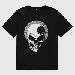 Женская футболка хлопок Oversize Череп оп-арт колдунья с книгой