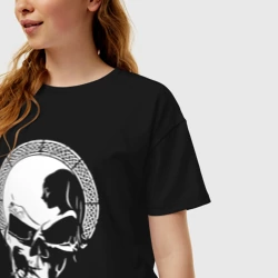 Женская футболка хлопок Oversize Череп оп-арт колдунья с книгой - фото 2