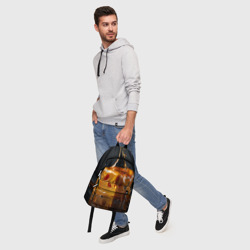 Рюкзак с принтом Сыр крупным планом на черном фоне для любого человека, вид спереди №5. Цвет основы: белый