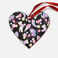 Деревянная игрушка Сердце Единорог мороженое и конфеты на черном