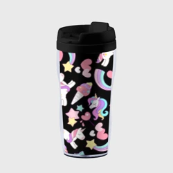 Термокружка-непроливайка Единорог мороженое и конфеты на черном