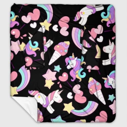 Плед с рукавами Единорог мороженое и конфеты на черном