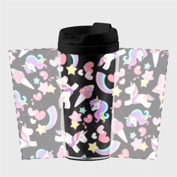 Термокружка-непроливайка Единорог мороженое и конфеты на черном - фото 2