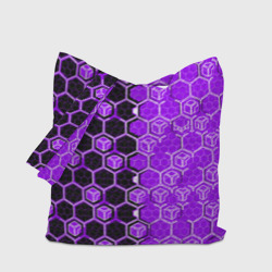 Шоппер с принтом Техно-киберпанк шестиугольники фиолетовый и чёрный для любого человека, вид спереди №3. Цвет основы: белый