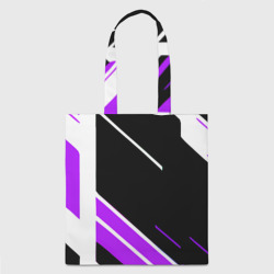 Шоппер с принтом Бело-фиолетовые полосы на чёрном фоне для любого человека, вид сзади №1. Цвет основы: белый
