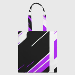 Бело-фиолетовые полосы на чёрном фоне – Шоппер с принтом купить