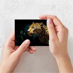 Открытка с принтом Леопард темной ночью для любого человека, вид спереди №2. Цвет основы: белый
