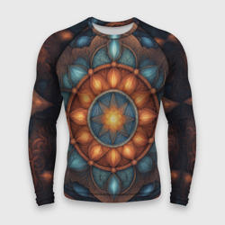 Мужской рашгард 3D Симметричный орнамент - мандала узор со светящейся восьмиконечной звездой