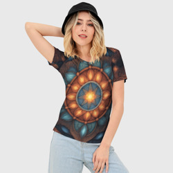 Женская футболка 3D Slim Симметричный орнамент - мандала узор со светящейся восьмиконечной звездой - фото 2
