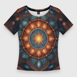 Женская футболка 3D Slim Симметричный орнамент - мандала узор со светящейся восьмиконечной звездой