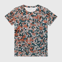 Женская футболка 3D Красно-бирюзовый паттерн мелкая мозаика