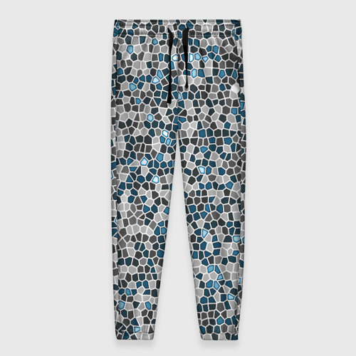 Женские брюки с принтом Паттерн мозаика серый с голубым, вид спереди №1