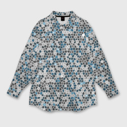 Женская рубашка oversize 3D Паттерн мозаика серый с голубым