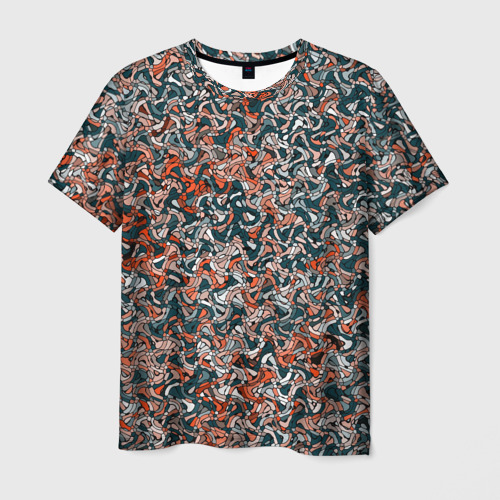 Мужская футболка с принтом Тёмный сине-оранжевый абстрактная текстура, вид спереди №1
