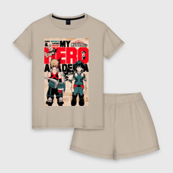 Женская пижама с шортиками хлопок Моя геройская академия Кацуки Бакуго коллаж Идзуку Мидория