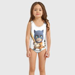 Детский купальник 3D Прикольный котёнок с бейсбольной битой и в балаклаве: ai art