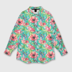 Синицы и маки – Женская рубашка oversize 3D с принтом купить со скидкой в -9%