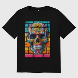 Женская футболка хлопок Oversize Череп - граффити от нейросети