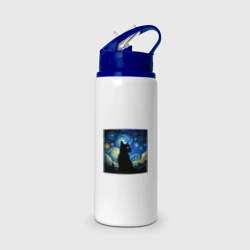 Бутылка для воды с трубочкой Черный кот Ван Гога