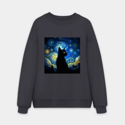Мужской свитшот oversize без начеса хлопок Черный кот Ван Гога