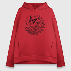 Женское худи Oversize хлопок Бабочка на розах графика