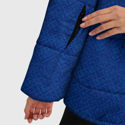 Куртка с принтом Однотонный синий полосатый узор для женщины, вид на модели спереди №4. Цвет основы: черный