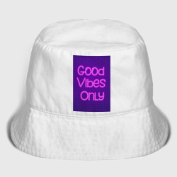 Женская панама хлопок Неоновая надпись good vibes only и кирпичная стена