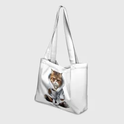 Пляжная сумка 3D Котик в халате и кофе - фото 2