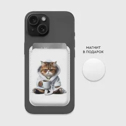Картхолдер Magsafe магнитный Котик в халате и кофе - фото 2