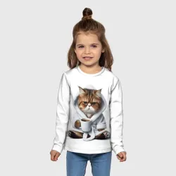 Детский лонгслив 3D Котик в халате и кофе - фото 2