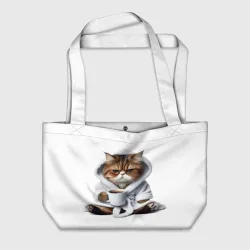 Пляжная сумка 3D Котик в халате и кофе