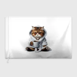 Флаг 3D Котик в халате и кофе