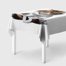 Скатерть 3D Котик в халате и кофе