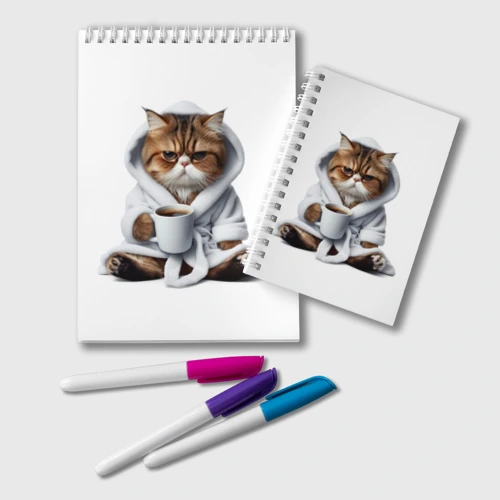 Блокнот Котик в халате и кофе