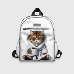 Детский рюкзак 3D Котик в халате и кофе