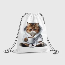 Рюкзак-мешок 3D Котик в халате и кофе