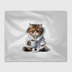 Плед 3D Котик в халате и кофе